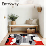 Contemporary Grey Black Red White Abstract Design Carpet(Gray)