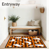 Charming Halloween Ghost Doormat with Matching Plaid Rug Set(Orange)