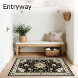 Elegant Medallion Oriental with Intricate Black and Beige Motifs(Black)