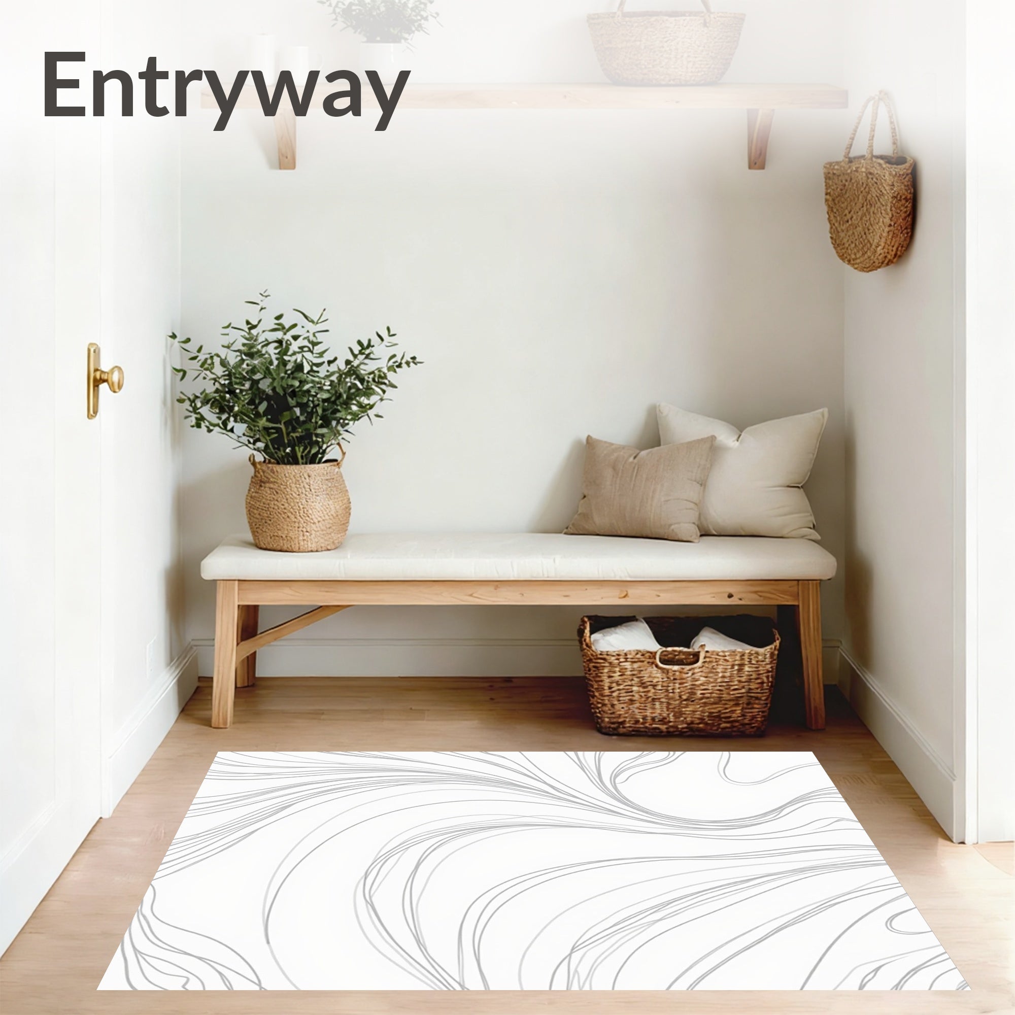 Ethereal Wave Patterned Floor Covering Featuring Fluid Lines (White) - ODIKA