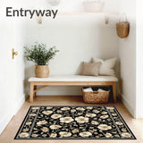 Chic Black and Beige Area with Vintage Floral Accents(Black)