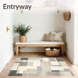 Contemporary Geometric Area Beige Grey Intersecting Shapes(Beige)