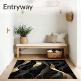 Modern Abstract Featuring Black and Gold Geometric Waves(Black)