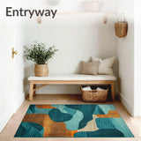 Artistic Abstract With Deep Teal And Burnt Orange Flowing Design(Blue)