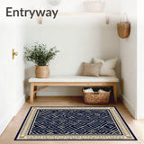 Classic Interlocking Trellis Motif with Ornate Scrollwork Accents(Navy)