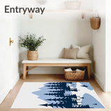 Winter Landscape Scene Doormat Pine Trees Mountain Design(Blue)