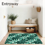 Botanical Leaf Print Fuzzy Floor with Nature Inspired Details (Green) - ODIKA