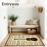 Acoustic Guitar Silhouette Music Themed Area Rug With Non Slip Backing(Black)