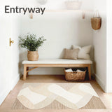 Elegant Circular Area With Subtle Chevron Waves And Neutral Beige Hues(Beige)