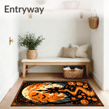 Vintage Gothic Pumpkin Rug with Haunted Silhouettes(Black)
