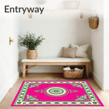 Textured Medallion Design with Ornate Floral Border (Pink)