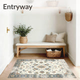 Distressed Oriental Area Featuring Beige and Subtle Grey Motifs(White)