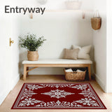 Nordic Pine and Snow Blossom Motif with Festive Scrollwork(Red)