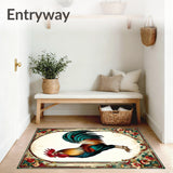 Heritage Poultry Half Moon Rug Nostalgic Barnyard Rooster Non Slip Entry Carpet(Red)