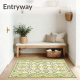 Low Profile Area with Beige and Olive Green Tribal Motifs(Green)