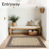 Chic Round Area with a Vintage Style Border and Spotted Inner(Beige)