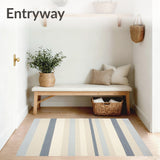 Relaxed Stripe Patio Durable Beige & Blue Mat(Beige)