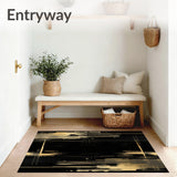 Elegant Black Rug with Gold Brushstroke Pattern and Metallic Highlights(Black)