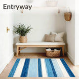Coastal Stripe Area Rug for Balcony Easy Care Blue Ivory Carpet(Blue)