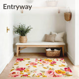 Beige Spring Bloom Entryway Area Vibrant Flower Design(Ivory)