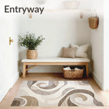 Chic Area with Abstract Swirl in Beige and Taupe Shades(Beige)