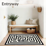 Chic Labyrinth Inspired Rug with Distinctive Angular Pattern(Black)