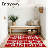 Winter Tartan Plaid Check with Festive Nordic Motifs(Red)