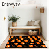 Spooky Pumpkin Patch Halloween Area Rug with Gothic Black and Orange Motifs(Orange)