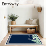 Nordic Caribou Doormat with Evergreen Tree Border(Blue)