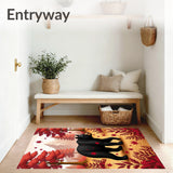 Autumn Wandering Bruin Woodland Trail Decorative Floor Covering(Red)