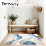 Coastal Serenity Abstract Area Wavy Light Blue and Beige Design(Beige)