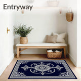 Elegant Medallion Entryway Absorbent Doormat With Ornate Floral Motifs(Blue)