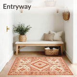 Terracotta and Cream Area Featuring Ethnic Inspired Abstract Designs(Red)