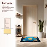 Ultra Soft Area Rug, Non Slip, Stain Resistant, Washable Area Rugs for Living Room, Bedroom, Bright Planet Design Classroom Stain-Resistant Floor Mat(Blue)