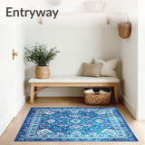 平織 tribal 地毯 精緻幾何圖案 時尚家居地毯(Blue)