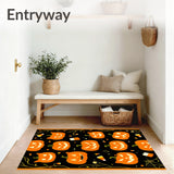 Haunted Pumpkin Patch Rug With Grinning Jack O Lanterns And Spooky Cat Shadows(Black)