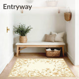 Chic Beige Floor with Delicate Floral Silhouettes and Intricate Vine Work(Beige)