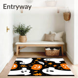 Spooky Ghosts Welcome Area Rug Set for Autumn Halloween Decor(Black)