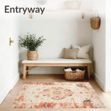 Beige Brown Vintage Medallion Distressed Retro Floor(Beige)