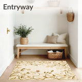 Neutral Floral Jute with Khaki Inspired Botanical Swirls and Curves(Beige)