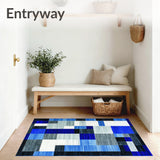 Contemporary Geometric Area with Elegant Blue and Silver Accents(Blue)