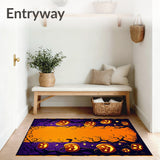 Festive Halloween Welcome Doormat with Spooky Pumpkin Pattern Rug(Orange)