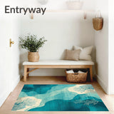 Azure Teal Beige Coastal Reef Ocean Indoor Reversible Area(Blue)