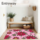 Poinsettia Bloom Motif Christmas Themed Area Floor Covering(Pink)