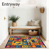 Educational Play Mat Colorful Shapes & Animals Area Rug(Blue)