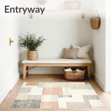 Boho Retro Area with Abstract Beige Checkerboard and Artistic Linework(Gray)