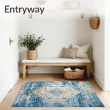 Distressed Vintage Abstract Geometric Area in Blue and Beige(Blue)