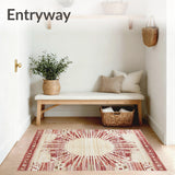 Boho Sunburst Round Beige/Burgundy(Red)