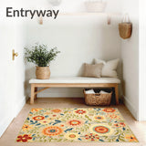 Beige Flower Power Entryway Vibrant Spring Low Pile(Beige)