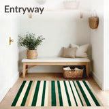 Contemporary Striped Area in Rich Beige and Emerald Green Tones(Green)